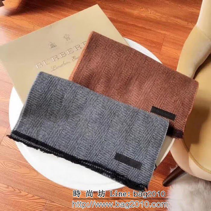 BURBERRY巴寶莉 歐洲原單真皮LOGO標男士羊絨圍巾 LLWJ6264